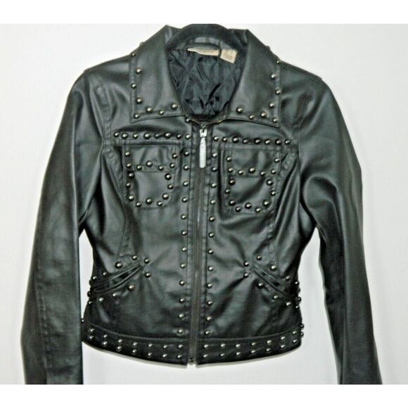 Dkny Jackets & Blazers - DKNY Jacket‎ Size Smalll Black Faux-Leather  Studded Moto Quilted Lining